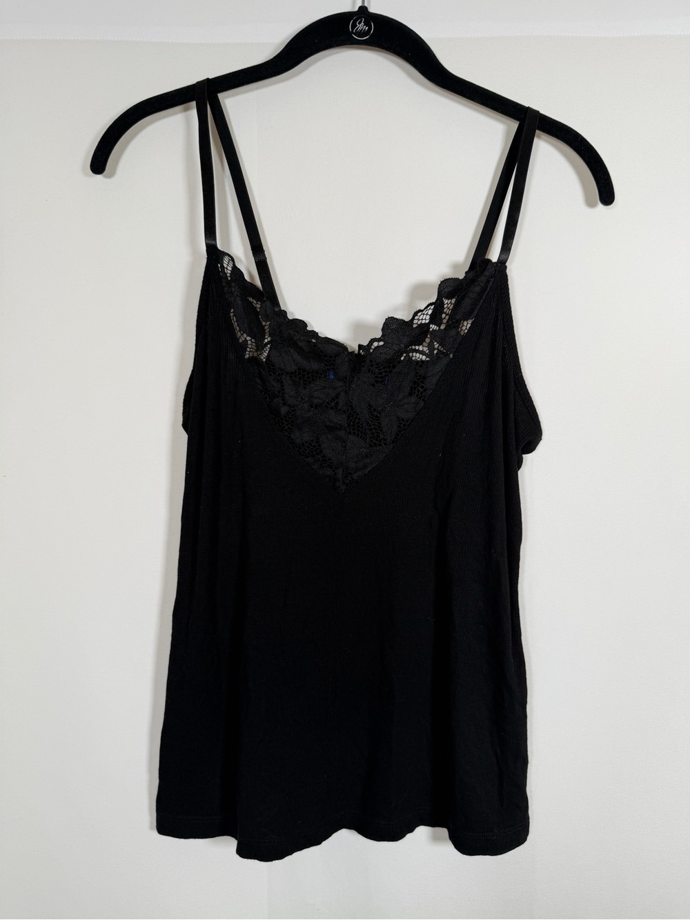 Whimsigoth Witchy Lace Trim Black Ribbed Camisole Tank Top